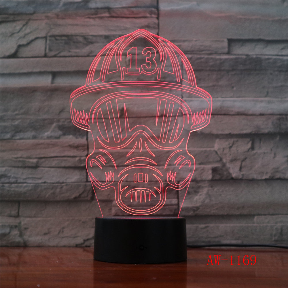 LED 3D Fireman Mask Modeling USB Night Lights Creative Firefighter Table Lamp Home Decor 7 Colors Changing Gifts AW-1169