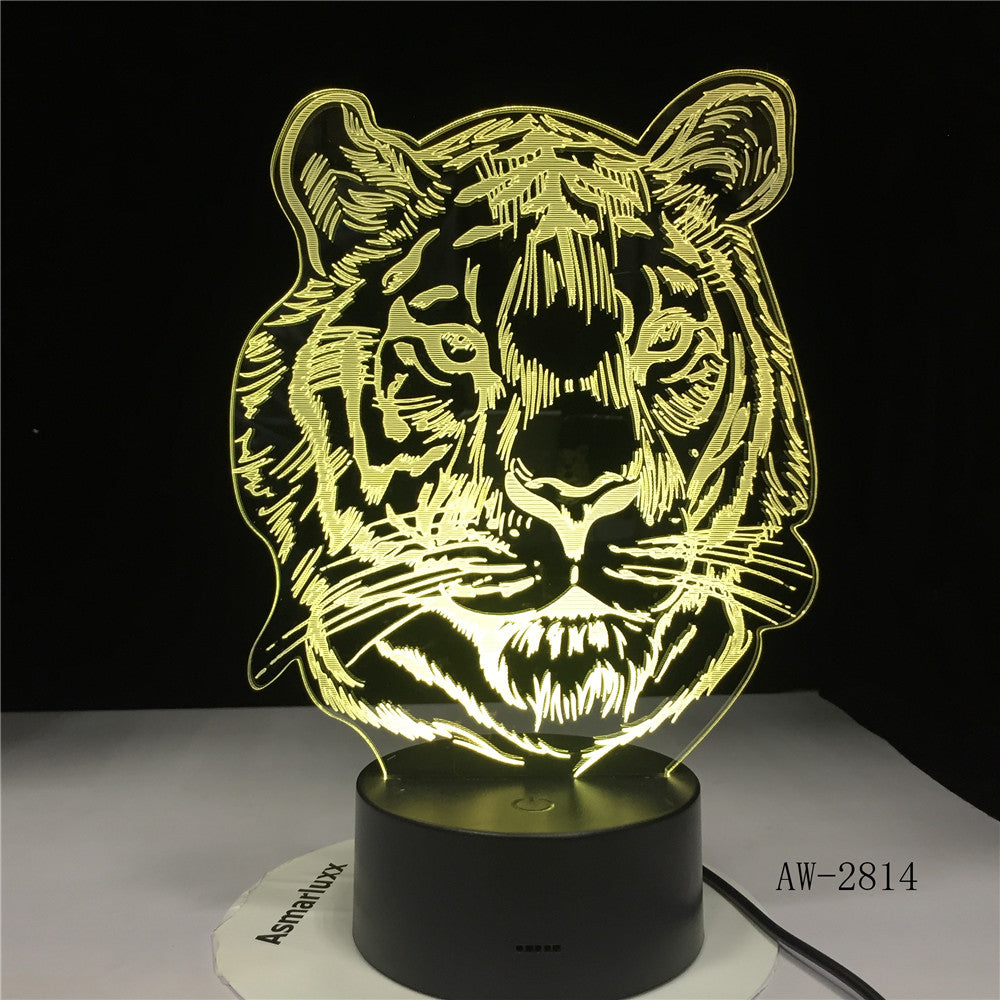 Childlike New Tiger Head Cartoon 3D LED RGB Night Light 7 Color Change USB Desk Lamp Kids Christmas Gift Home Decor AW-2824