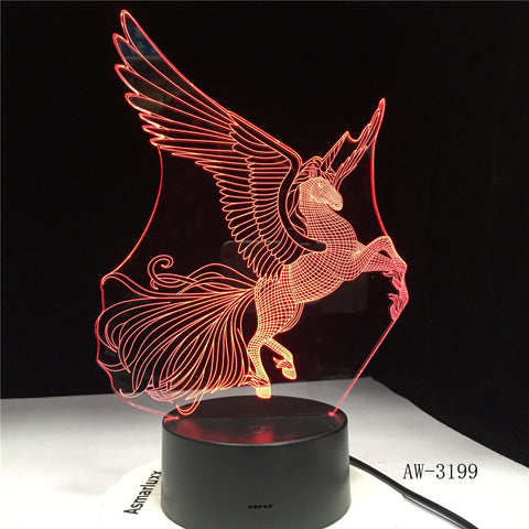 Unicorn Big Wings 3D LED Night Light Unicornio Party Cartoon Lamp 7 Color Change Baby for Bedroom Beside Lamp Baby Gifts AW-3199