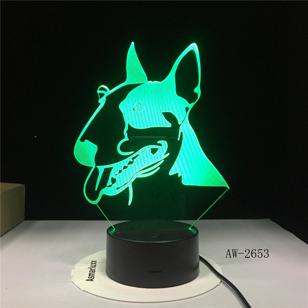 Creative Kids Baby Gift 3D Illuison Pet Dog Lamp Bull Terrier LED Night Light Creative Decorative Table Lamp Drop Ship AW-2653
