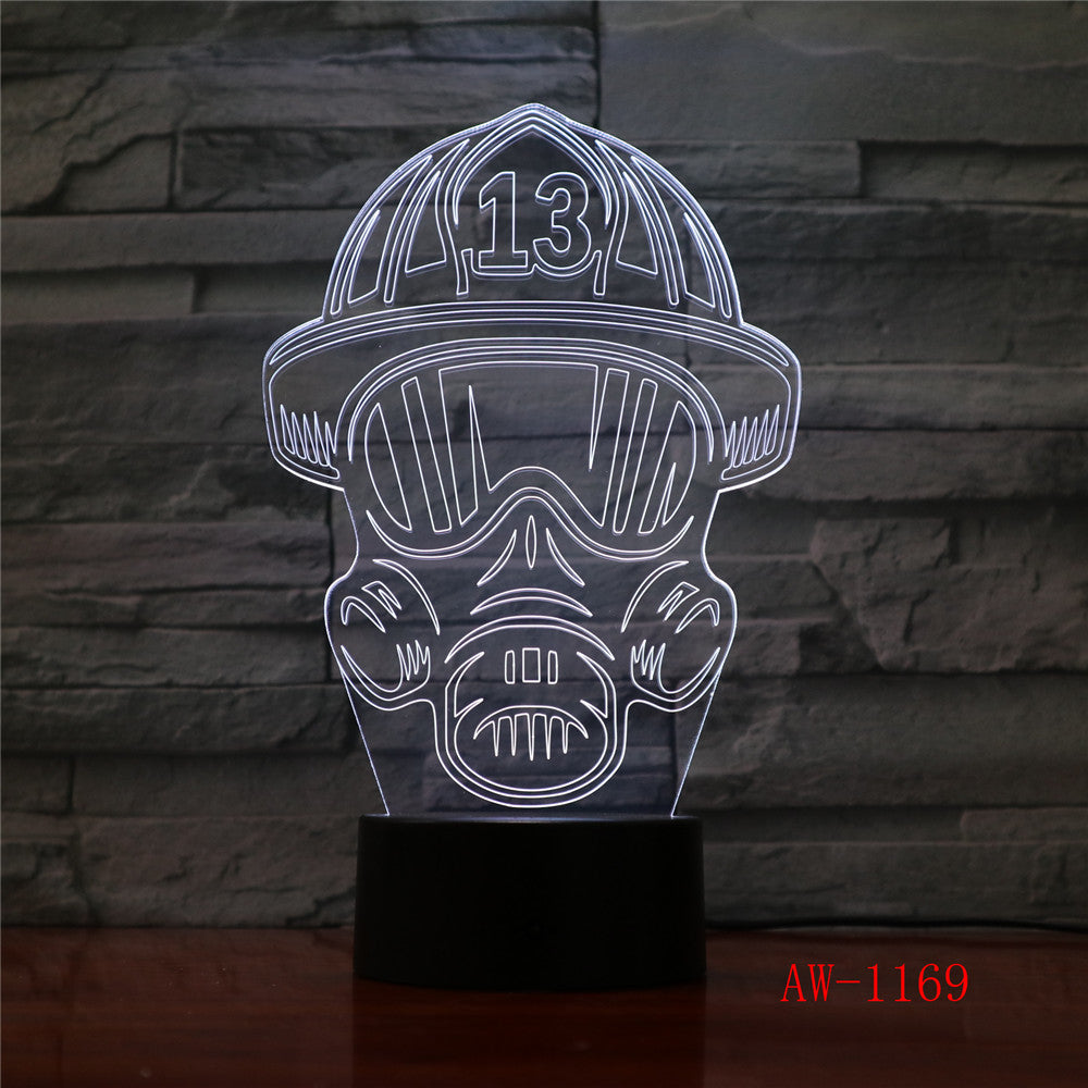 LED 3D Fireman Mask Modeling USB Night Lights Creative Firefighter Table Lamp Home Decor 7 Colors Changing Gifts AW-1169