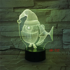 7 Color luminous 3D Led Lamp USB Bedside Baby Sleep Christmas Hat Fish shape NightLight Amazing Gift For Kids Desk Lamp AW-737