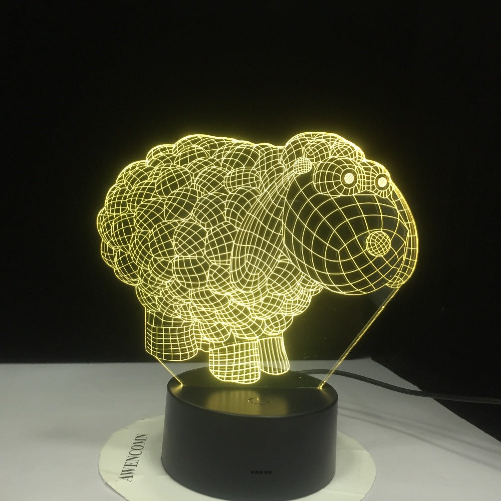 Cute Sheep Cartoon 7 Colors Changing 3D Visual NightLight Acrylic Table Lamp Led Cartoon Lighting Fixture Kids Gifts Home Decor