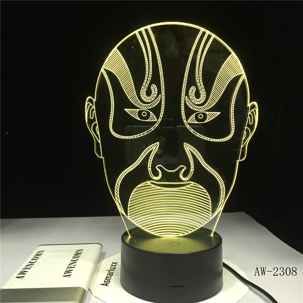 Colorful LED 3D Vision Night Light Peking Opera Male Face Image Book Touchment Control Color 3D Night Lamp Desk Light AW-2308