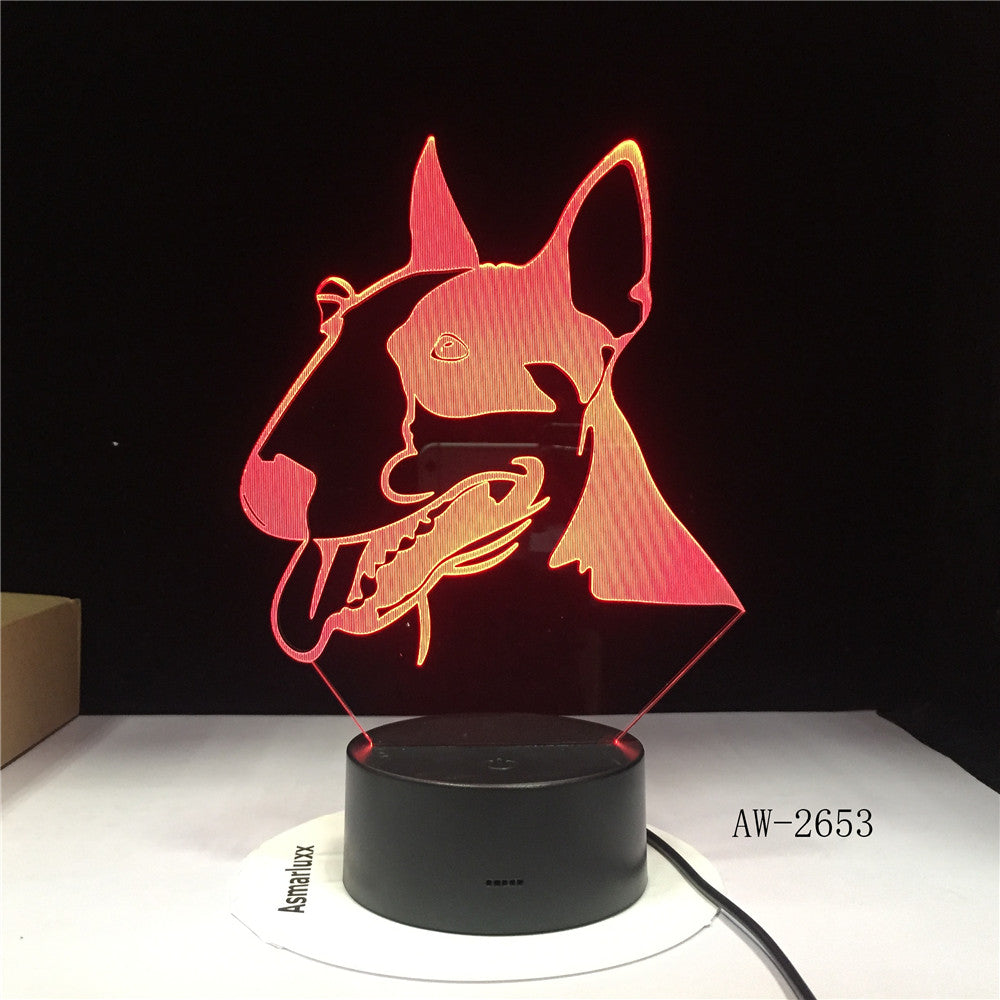 Creative Kids Baby Gift 3D Illuison Pet Dog Lamp Bull Terrier LED Night Light Creative Decorative Table Lamp Drop Ship AW-2653