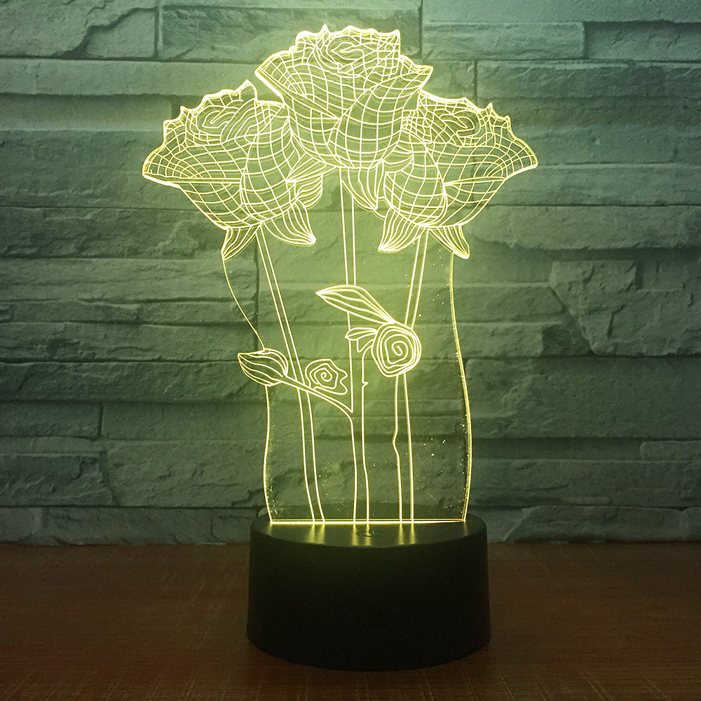 Colorful 3D Table Lamp Rose Flower Romantic Gift for Wedding Wife Lovers Valentine Touch/Remote Control Baby Night Table Lamp
