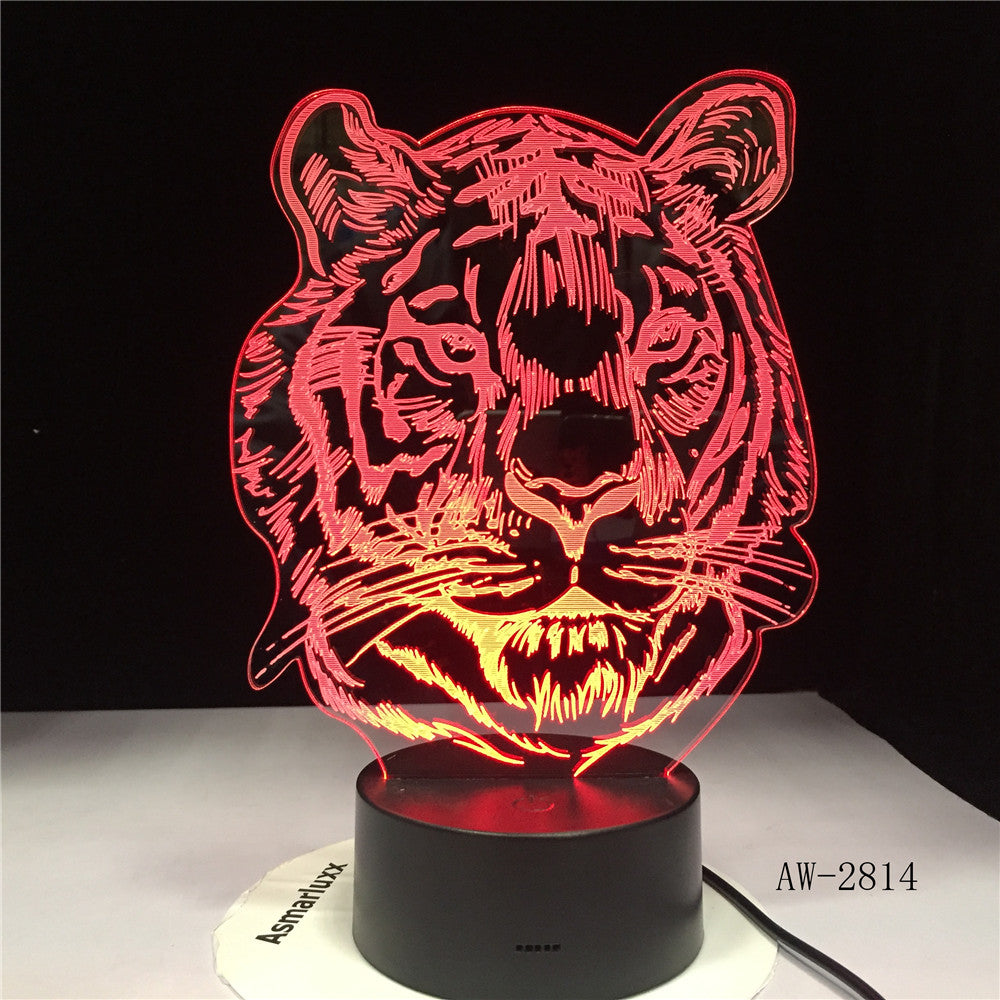 Childlike New Tiger Head Cartoon 3D LED RGB Night Light 7 Color Change USB Desk Lamp Kids Christmas Gift Home Decor AW-2824