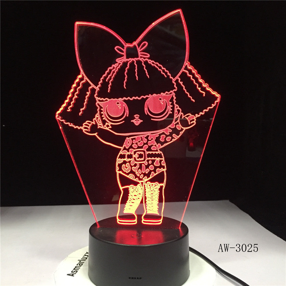 Little Girl 3D Led Kid Bedside Lighting Decor NightLight Cartoon Characters Gifts Table Lamp 7 Color Change Usb Light AW-3025
