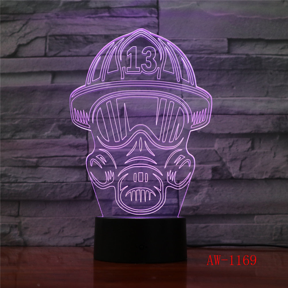 LED 3D Fireman Mask Modeling USB Night Lights Creative Firefighter Table Lamp Home Decor 7 Colors Changing Gifts AW-1169