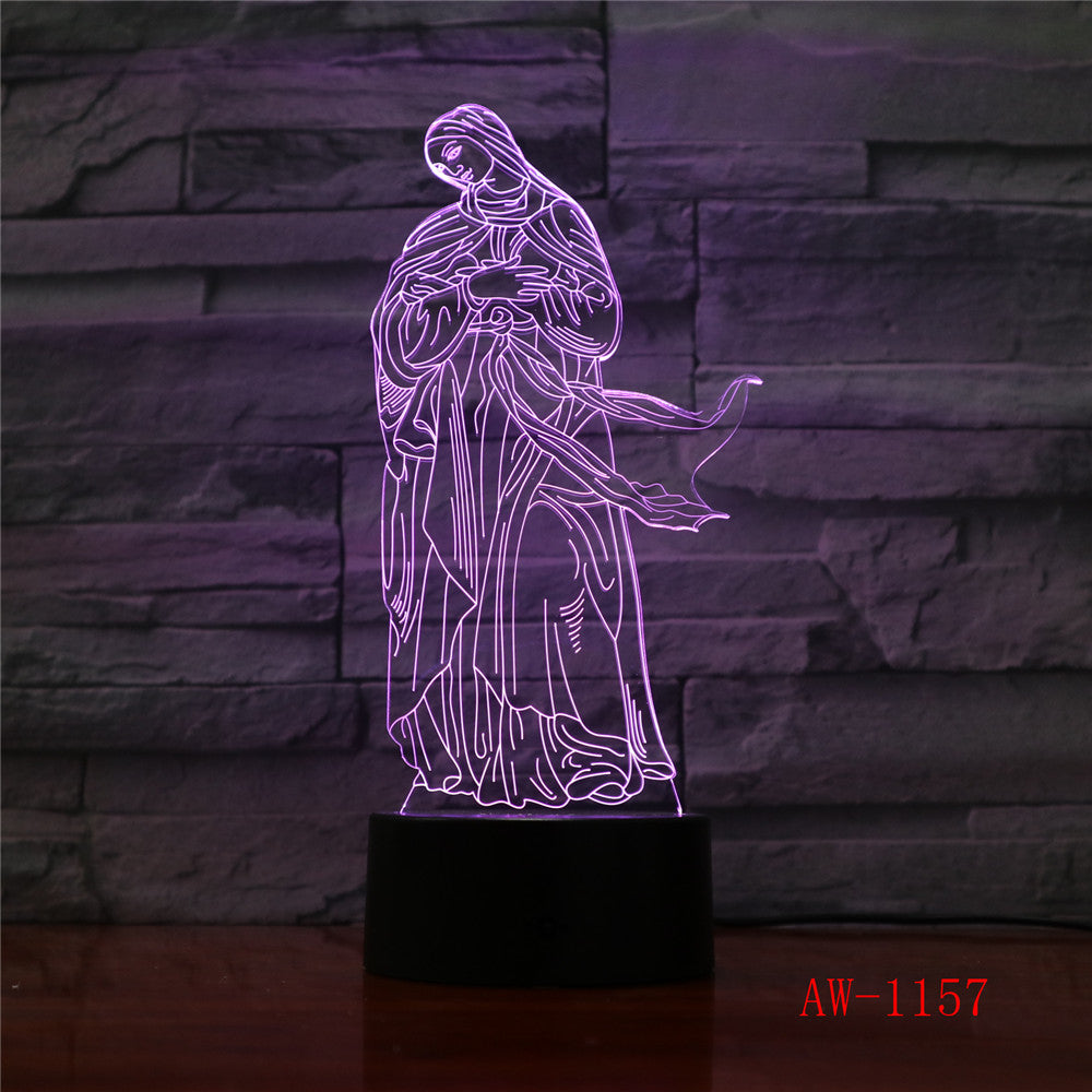 3D Acrylic LED Night Lights Illusion Jesus Christ Optical Lamps Lighting Inshallah Christian God USB Touch Luminous AW-1157