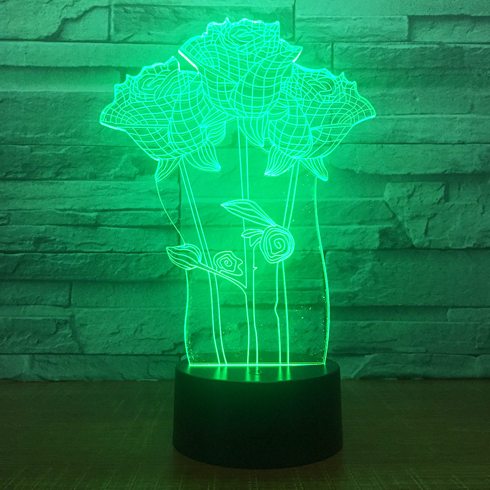 Colorful 3D Table Lamp Rose Flower Romantic Gift for Wedding Wife Lovers Valentine Touch/Remote Control Baby Night Table Lamp