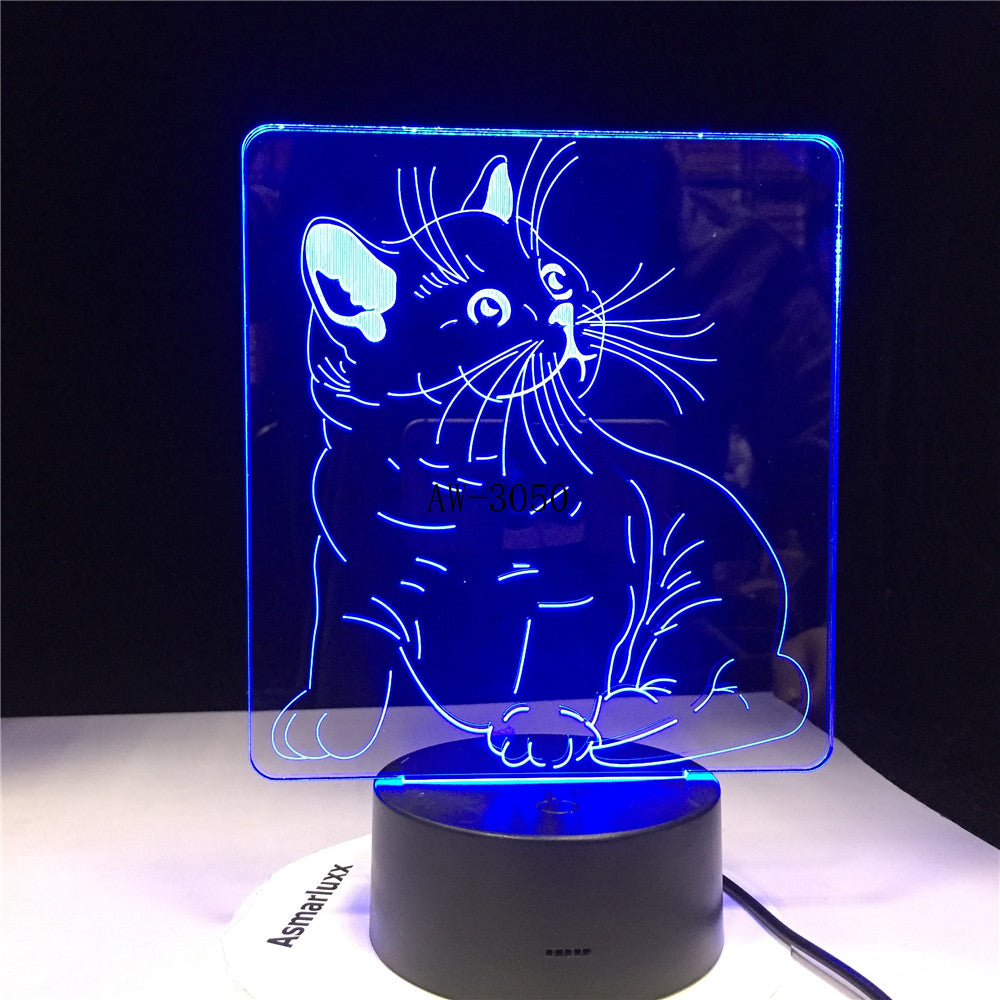 Cat 3D Night Light Animal Changeable Mood Lamp LED 7 Colors USB 3D Illusion Table Lamp Decorative As Kids Toy Gift AW-3050