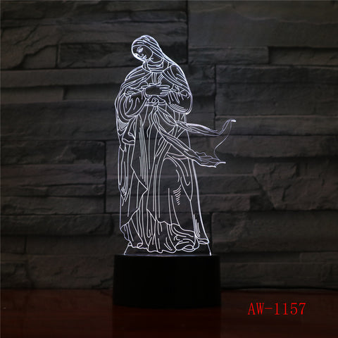 3D Acrylic LED Night Lights Illusion Jesus Christ Optical Lamps Lighting Inshallah Christian God USB Touch Luminous AW-1157