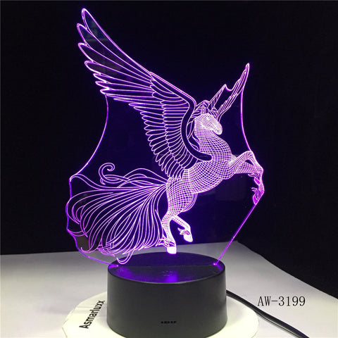 Unicorn Big Wings 3D LED Night Light Unicornio Party Cartoon Lamp 7 Color Change Baby for Bedroom Beside Lamp Baby Gifts AW-3199