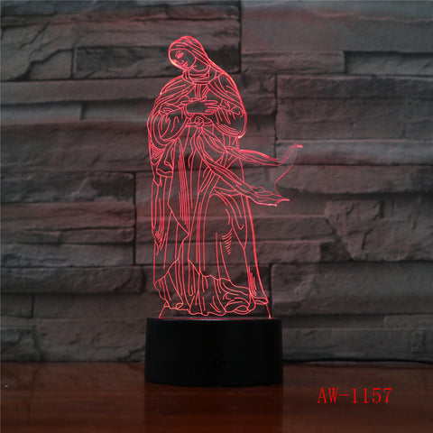 3D Acrylic LED Night Lights Illusion Jesus Christ Optical Lamps Lighting Inshallah Christian God USB Touch Luminous AW-1157