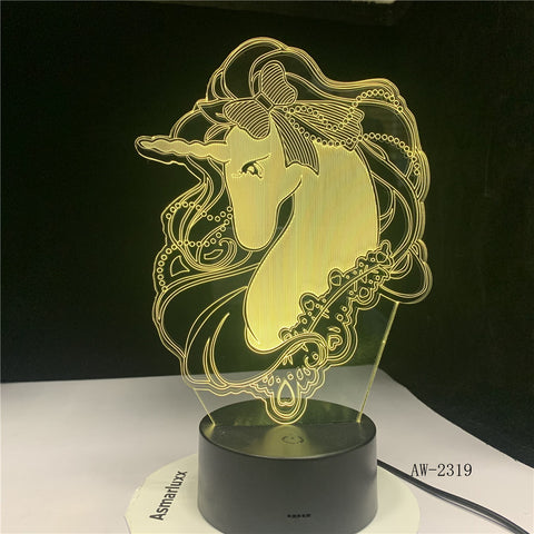 Unicorn Romantic Gift 3D LED Table Lamp 7 Color Change Night Light Room Decor Lustre Holiday Girlfriend Kids Toys AW-2319