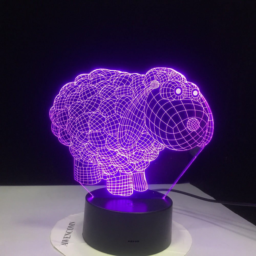 Cute Sheep Cartoon 7 Colors Changing 3D Visual NightLight Acrylic Table Lamp Led Cartoon Lighting Fixture Kids Gifts Home Decor