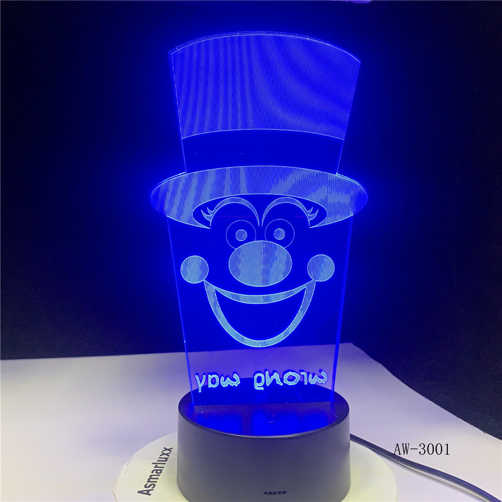 Creative Gifts Clown lamp 3D illusion LED Table lamp LED 7 Color changing USB Kids Bedroom Room Decoration Luminaria AW-3001