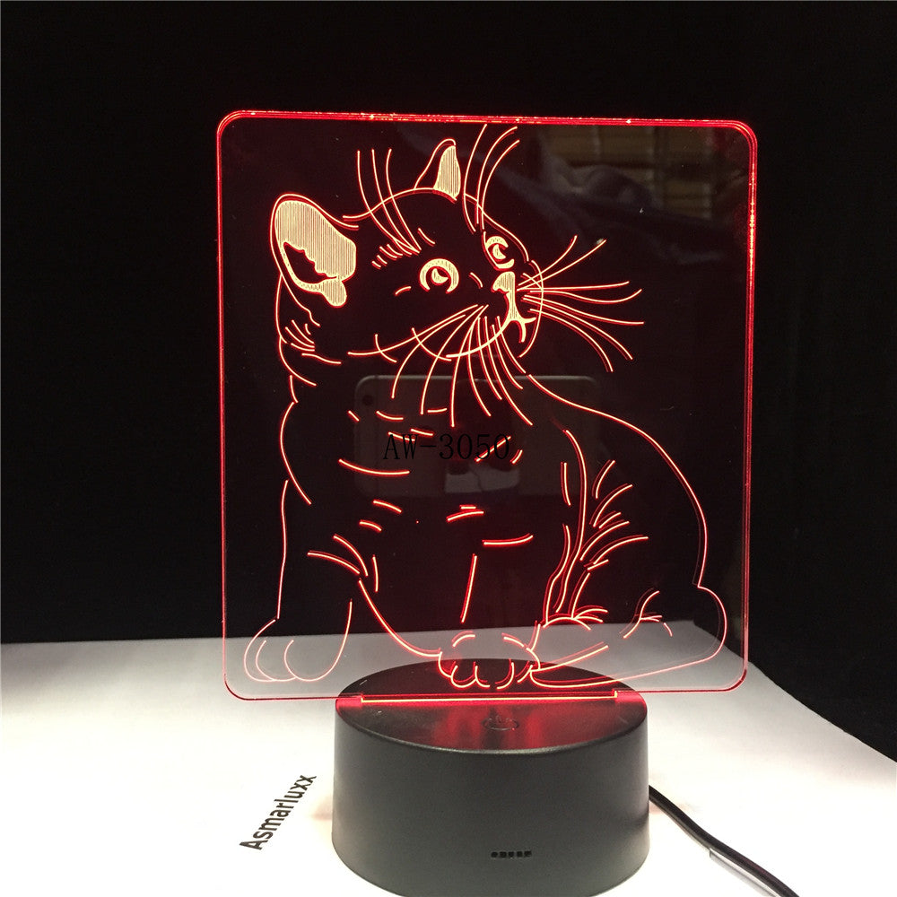 Cat 3D Night Light Animal Changeable Mood Lamp LED 7 Colors USB 3D Illusion Table Lamp Decorative As Kids Toy Gift AW-3050