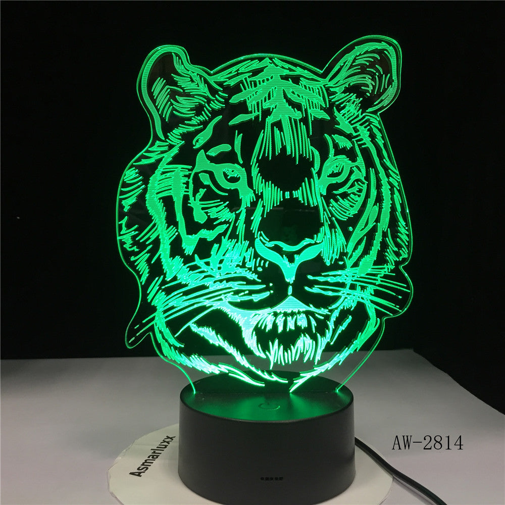 Childlike New Tiger Head Cartoon 3D LED RGB Night Light 7 Color Change USB Desk Lamp Kids Christmas Gift Home Decor AW-2824