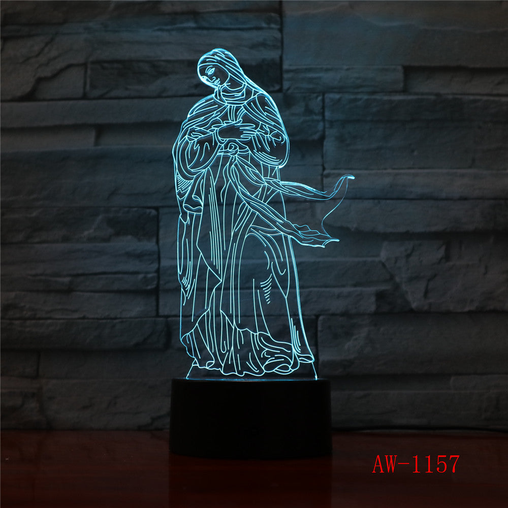 3D Acrylic LED Night Lights Illusion Jesus Christ Optical Lamps Lighting Inshallah Christian God USB Touch Luminous AW-1157