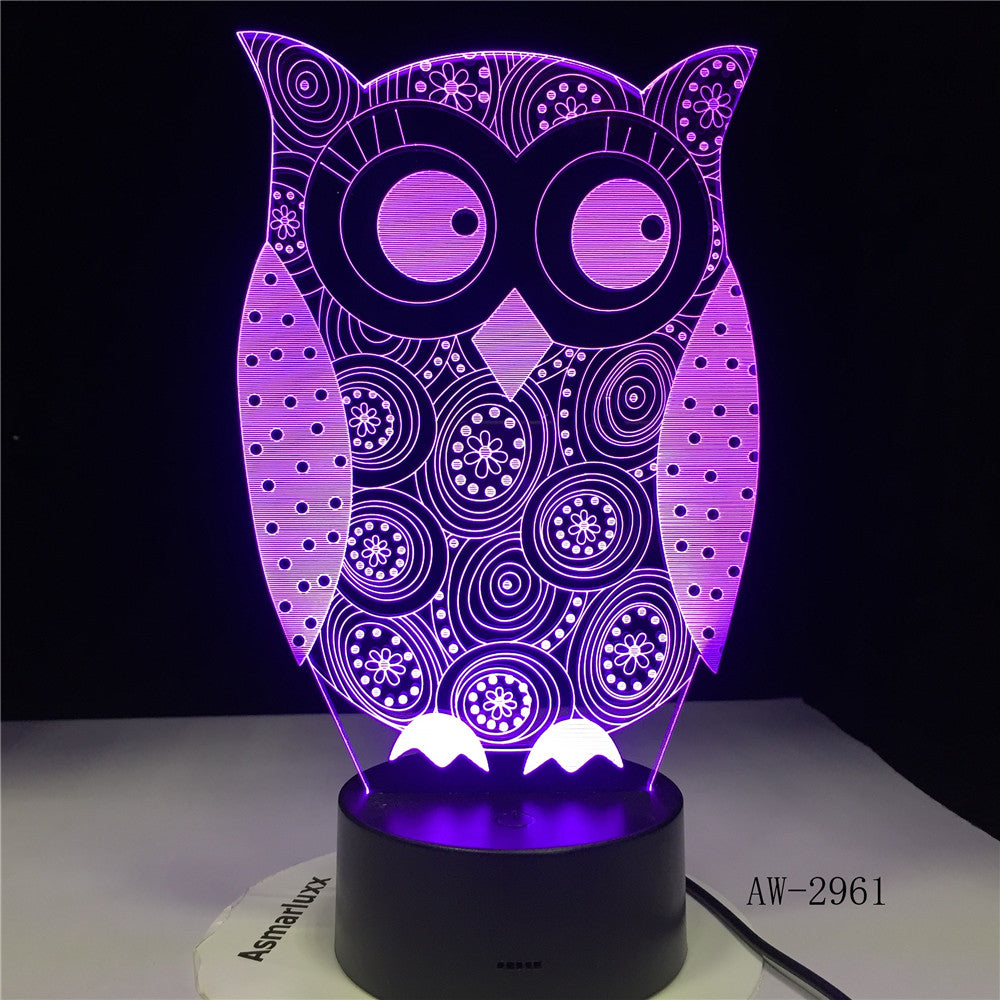 Eye Peeking Owl 3D Night Light 7 Colors Change LED Desk Table Lamp Art Child Bedroom Sleeping Decor Holiday Party Gifts AW-2961