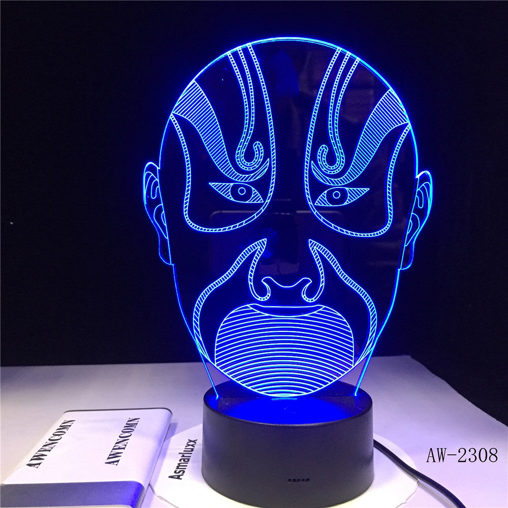 Colorful LED 3D Vision Night Light Peking Opera Male Face Image Book Touchment Control Color 3D Night Lamp Desk Light AW-2308