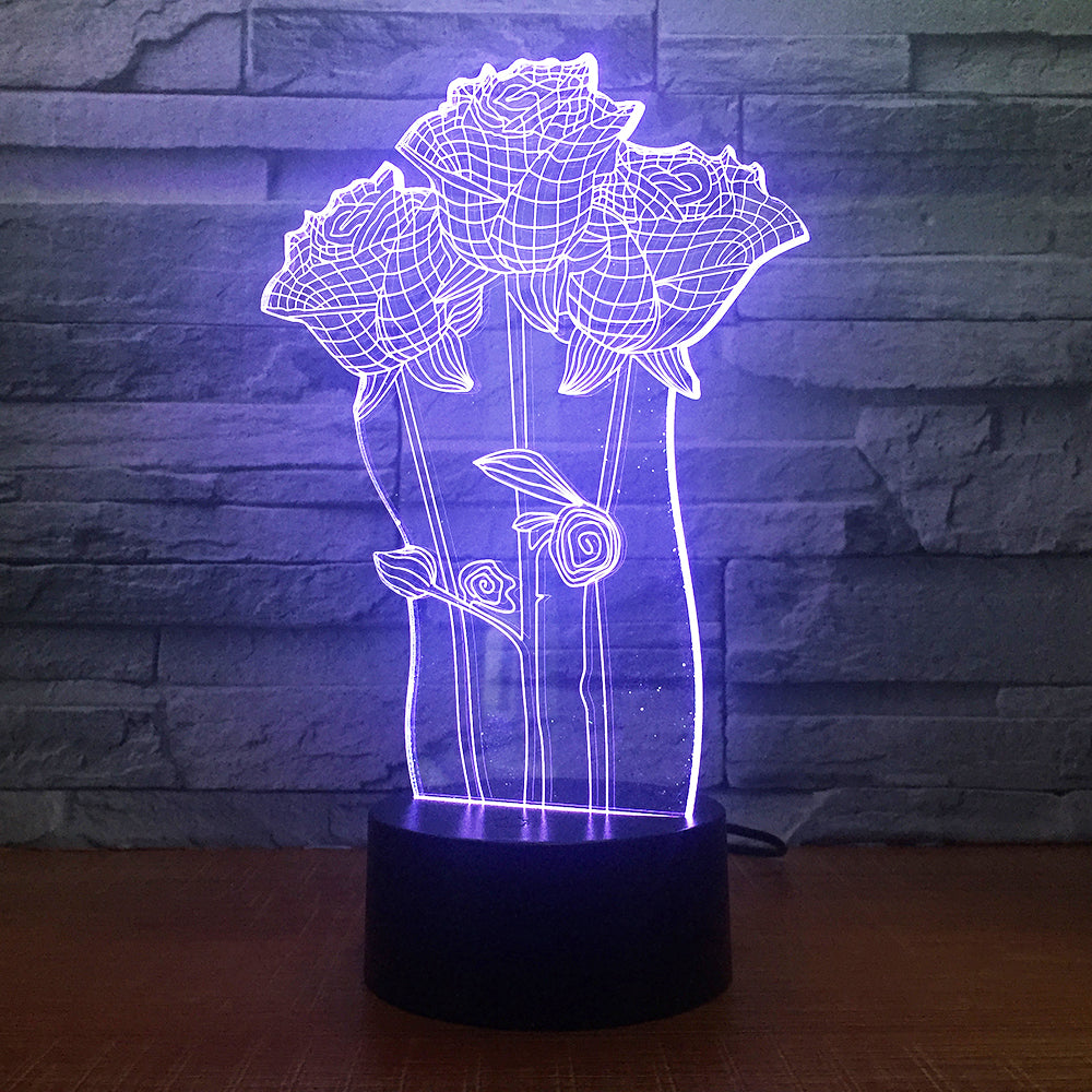 Colorful 3D Table Lamp Rose Flower Romantic Gift for Wedding Wife Lovers Valentine Touch/Remote Control Baby Night Table Lamp