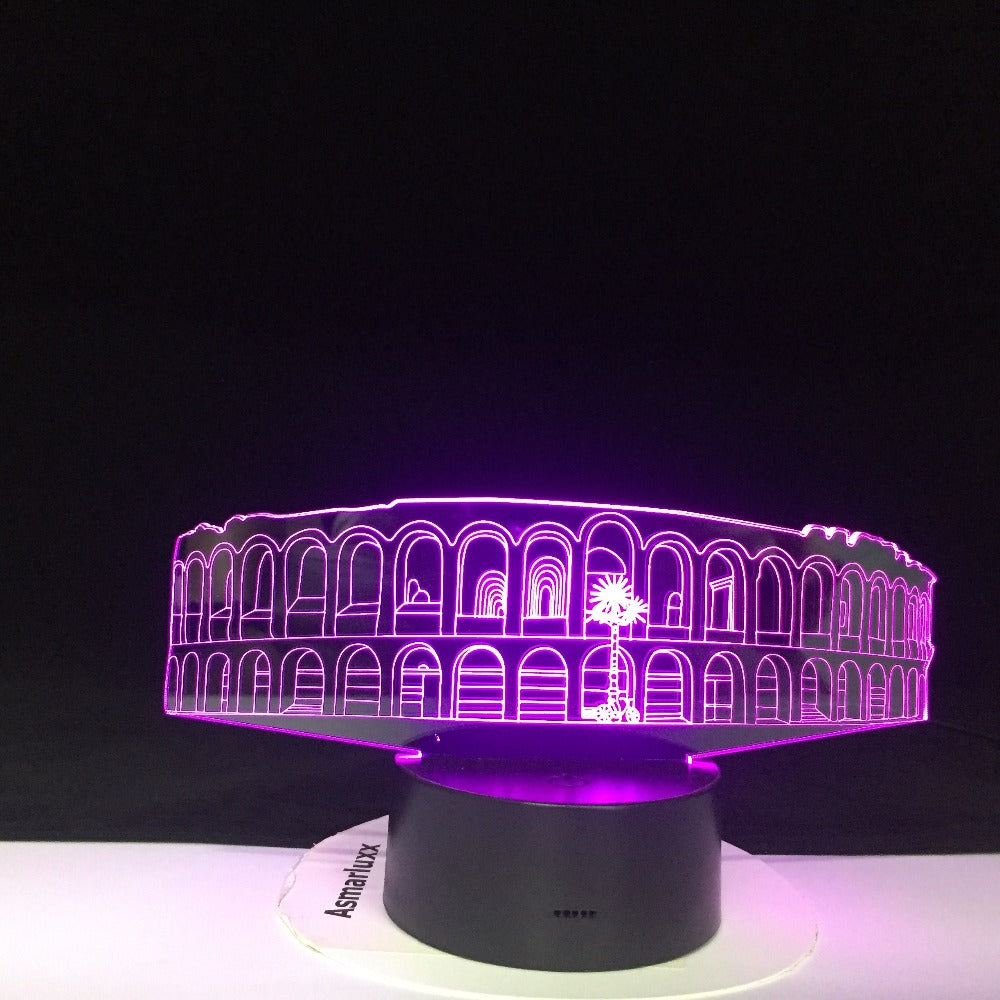 Roma Colosseum Building 3D Night Lamp Art Bridge Colorful 3D Lamp Crystal Acrylic 3D Lighting Household Accessories
