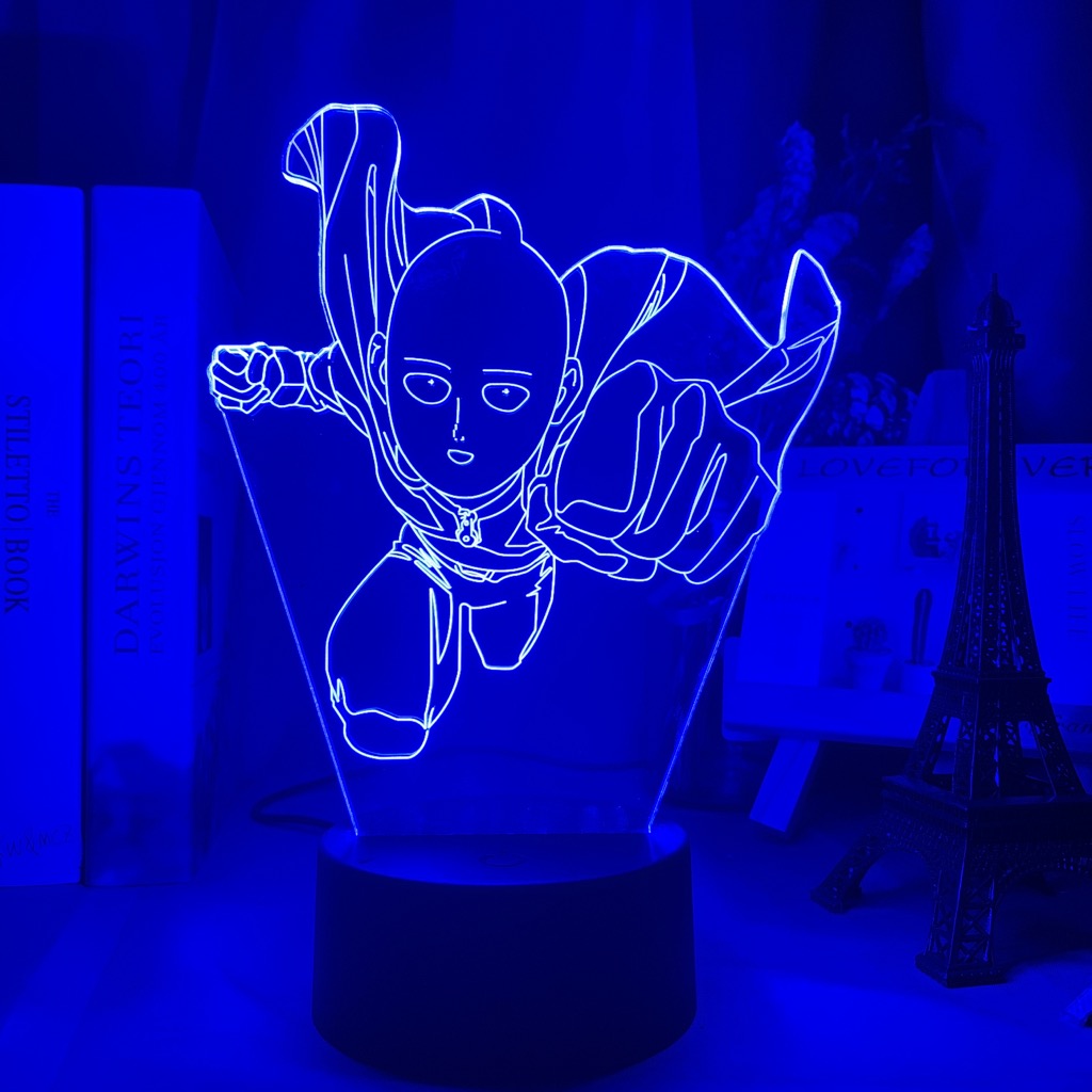 One Punch Man Saitama Figure Led Night Light Lamp for Home Decoration Nightlight Cool Manga Store Decor Ideas Table 3d Light