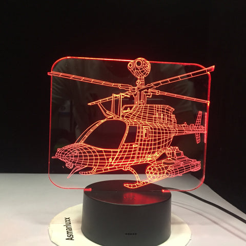 3D Led Home Decor 7 Color Change Helicopter Table Lamp Usb Aircraft Bedside Light Fixture Air Plane Night Light Gifts AW-1143