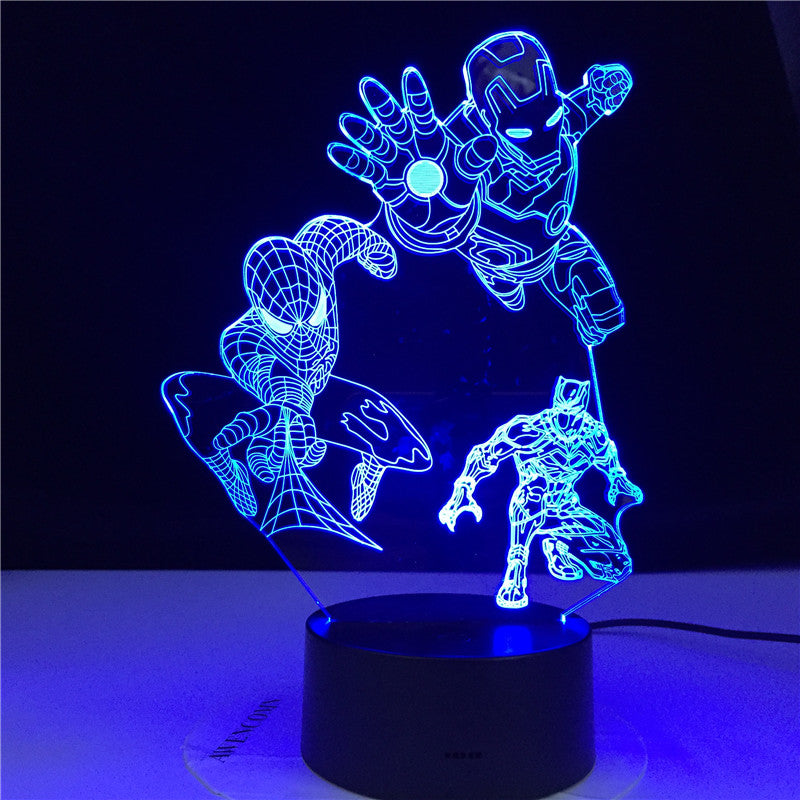 Marvel Heroes 3D Night Lights for Kids 7 Colors LED Illusion Bedroom Table Lamp Spiderman Black Panter Ironman Gifts Dropship