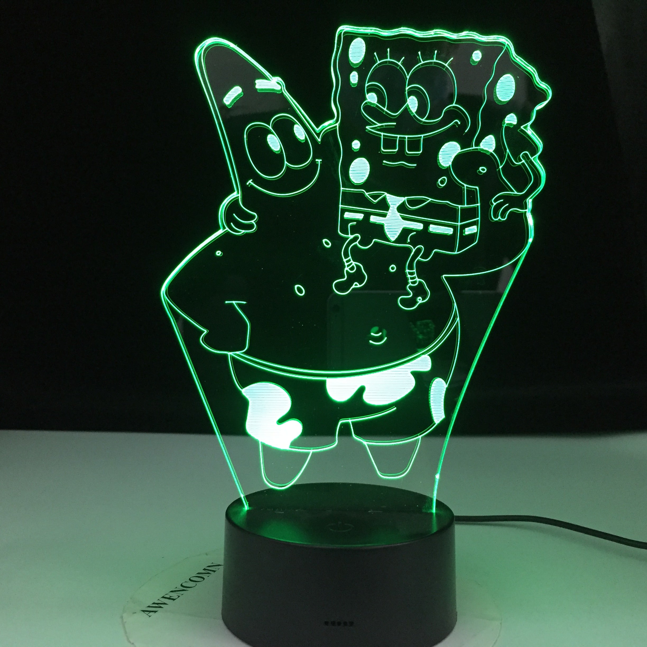 Cartoon Figure SpongeBob SquarePants Patrick Star Hologram 3d Led Night Light Baby Kid Bedroom Bedside Lamp Gift for Xmas Lights