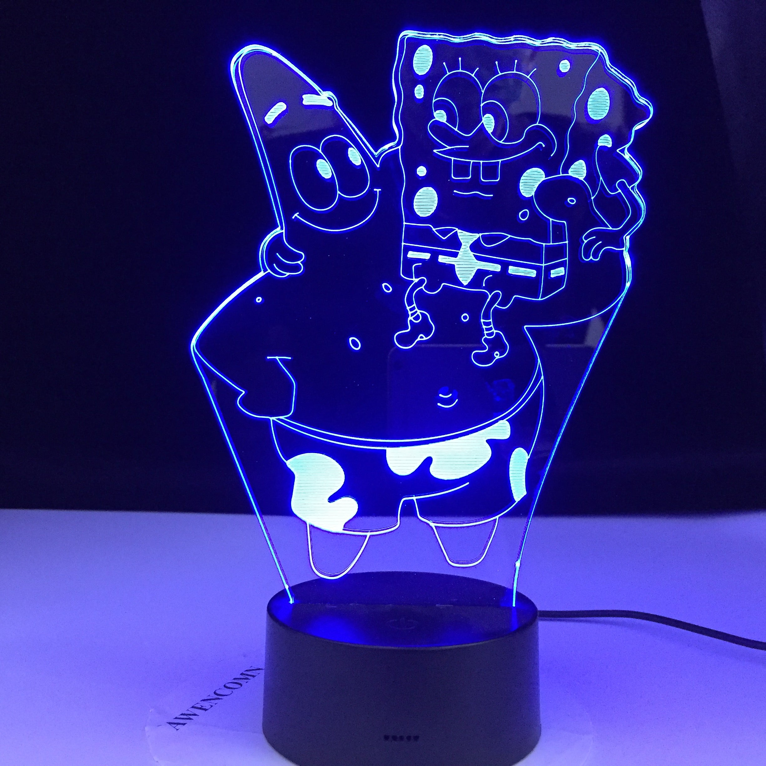 Cartoon Figure SpongeBob SquarePants Patrick Star Hologram 3d Led Night Light Baby Kid Bedroom Bedside Lamp Gift for Xmas Lights