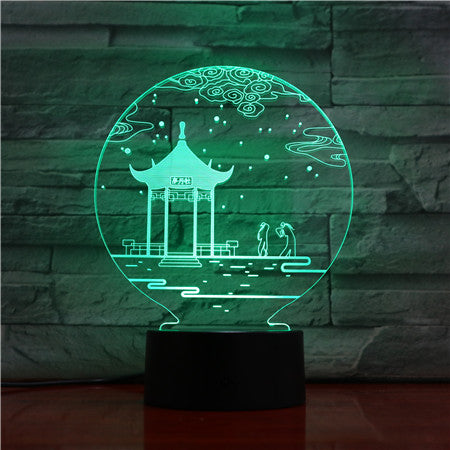 Ancient Pavilion 3D Lamp Table Lamp 7 Colors Changing Desk Lamp 3D Lamp Novelty Night Lights Led Light Valentine's Day Gift 1529