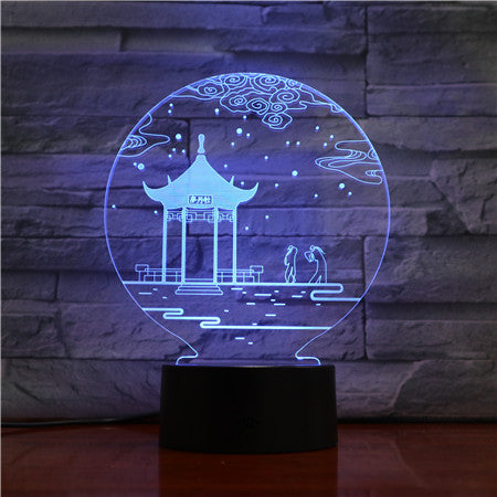 Ancient Pavilion 3D Lamp Table Lamp 7 Colors Changing Desk Lamp 3D Lamp Novelty Night Lights Led Light Valentine's Day Gift 1529
