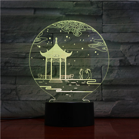Ancient Pavilion 3D Lamp Table Lamp 7 Colors Changing Desk Lamp 3D Lamp Novelty Night Lights Led Light Valentine's Day Gift 1529