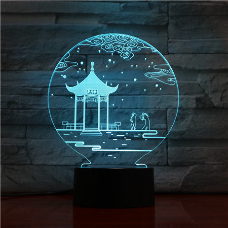 Ancient Pavilion 3D Lamp Table Lamp 7 Colors Changing Desk Lamp 3D Lamp Novelty Night Lights Led Light Valentine's Day Gift 1529