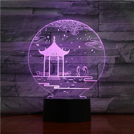 Ancient Pavilion 3D Lamp Table Lamp 7 Colors Changing Desk Lamp 3D Lamp Novelty Night Lights Led Light Valentine's Day Gift 1529