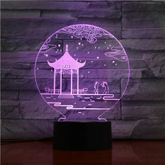 Ancient Pavilion 3D Lamp Table Lamp 7 Colors Changing Desk Lamp 3D Lamp Novelty Night Lights Led Light Valentine's Day Gift 1529