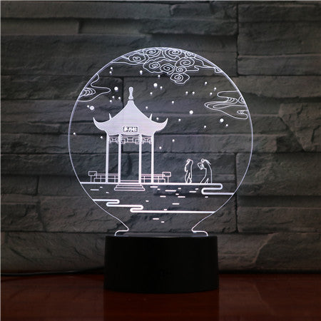 Ancient Pavilion 3D Lamp Table Lamp 7 Colors Changing Desk Lamp 3D Lamp Novelty Night Lights Led Light Valentine's Day Gift 1529