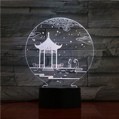 Ancient Pavilion 3D Lamp Table Lamp 7 Colors Changing Desk Lamp 3D Lamp Novelty Night Lights Led Light Valentine's Day Gift 1529
