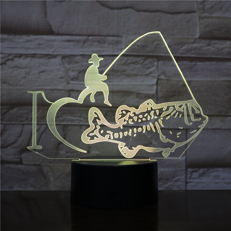Creativ Fishing Man Table Lamp 7 Colors Changing 3D Table Lamp Novelty Fish Led Night Light Office Bedroom Decor Light 2480