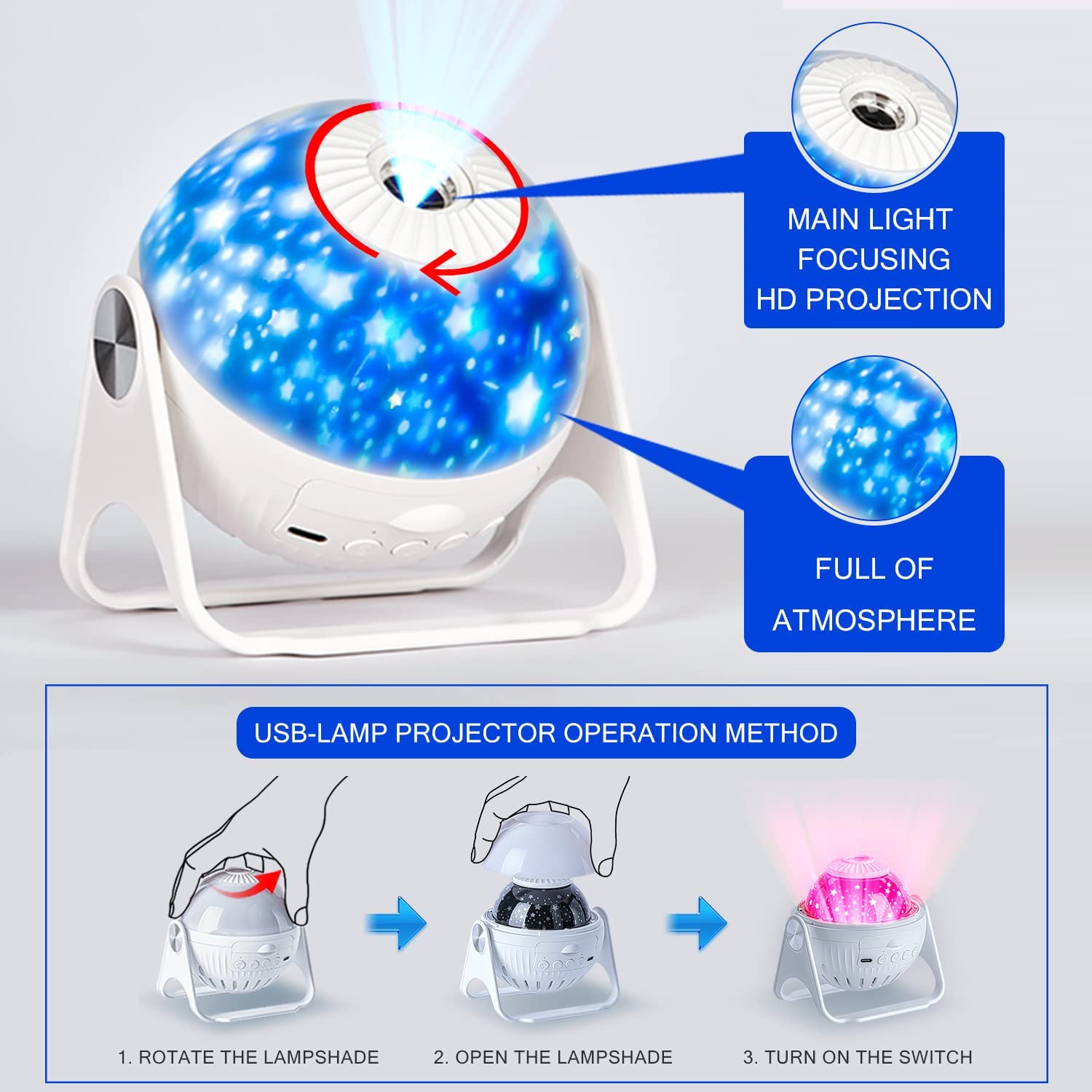 Planetarium Projection Decor Adjustable Focal Length Galaxy Projector 3d Lamp Star Projector Night Lights With Bluetooth Music