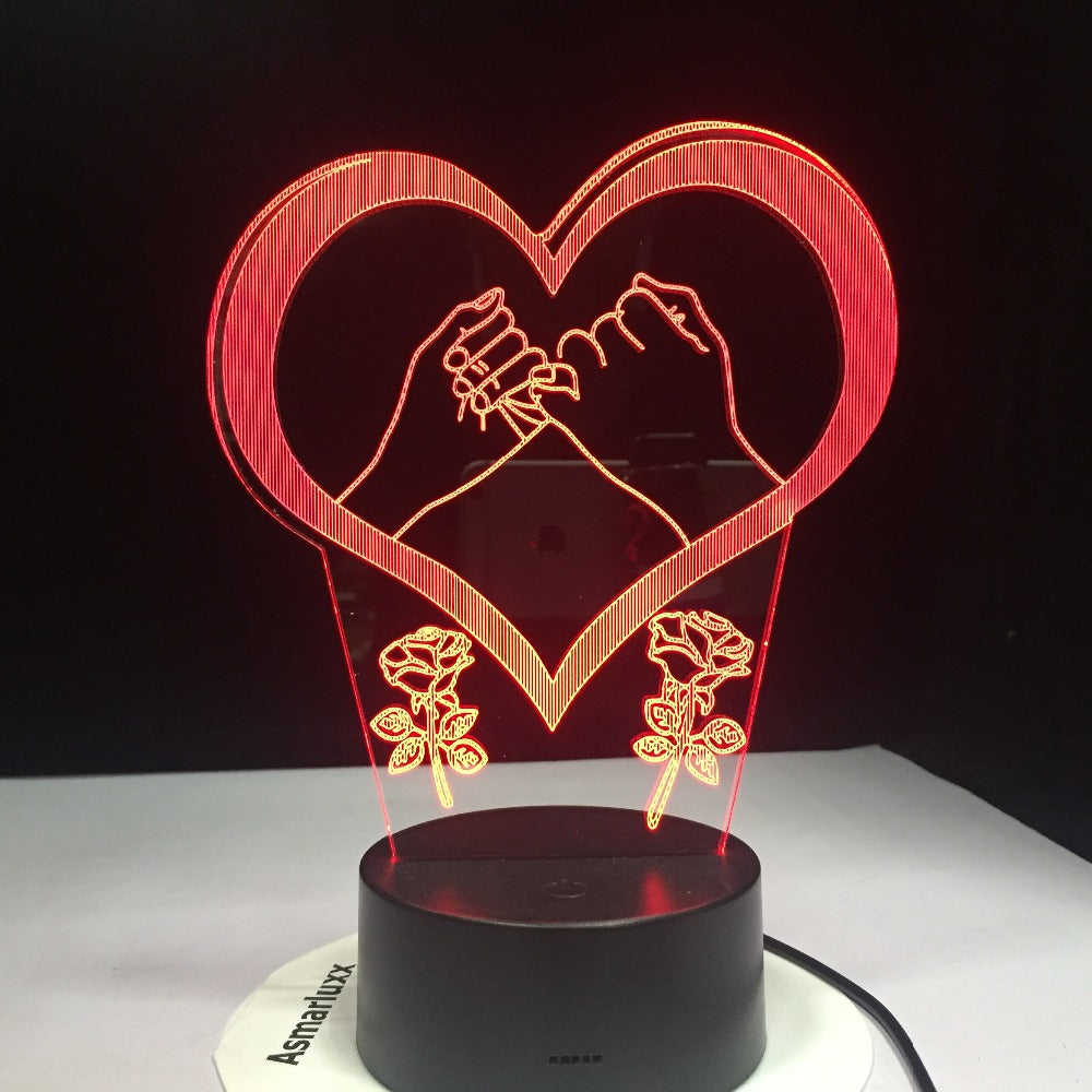 Hand In Hand Pinky Swear Promise Love Heart 3D LED Lamp 7 Color Changed Night lights Kids table lamp Christmas present Love Gift
