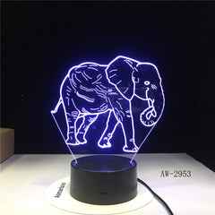 3D LED Night Light Dance Elephant with 7 Colors Light for Home Decoration Lamp Amazing Visualization Optical Illusion AW-2953