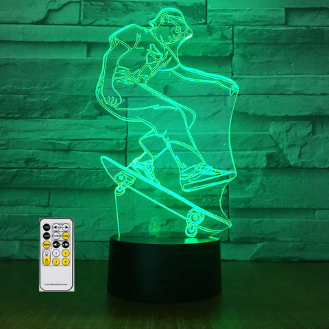 Skateboarding 3D Light LED Acrylic Night Lamp Office Bar Bedroom Mood Lighting 7 Colors Change Illusion Kids Gift Home Decor