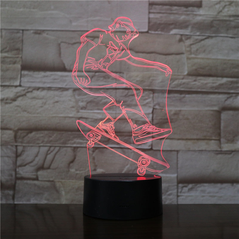 Skateboarding Player Figure 3D LED Visual Lamp for Indoor Room Decor Cool Gift for Kids Child Bedroom Decorative Led Night Light