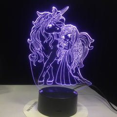 GX3359 Unicorn and Girl 7 Color Change Touch Switch LED Night Light Acrylic Desk lamp Atmosphere Lamp Novelty Lamp