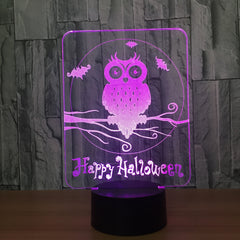 Happy Halloween Owl 3D LED Lamp 7 Colors Visual Led Night Lights for Kids Touch USB Table Lampara Lampe Baby Sleeping Nightlight